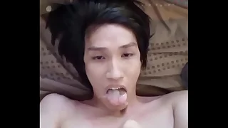 FagTeetajet Thai Careless Drinking my own cum&comma; cumming in my face